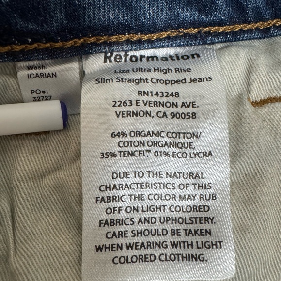 Reformation Slim Straight Cropped Jeans Women’s Size 31 High Rise Organic Cotton - Picture 12 of 13